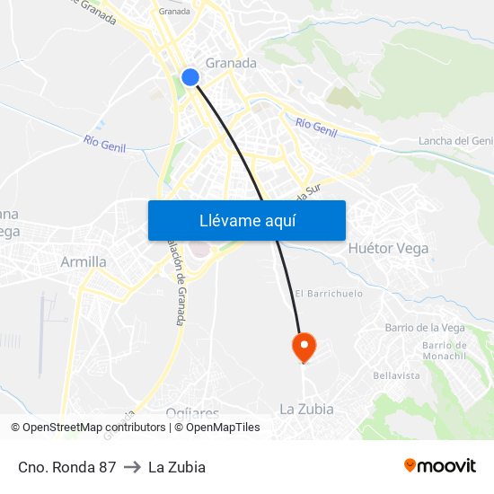 Cno. Ronda 87 to La Zubia map