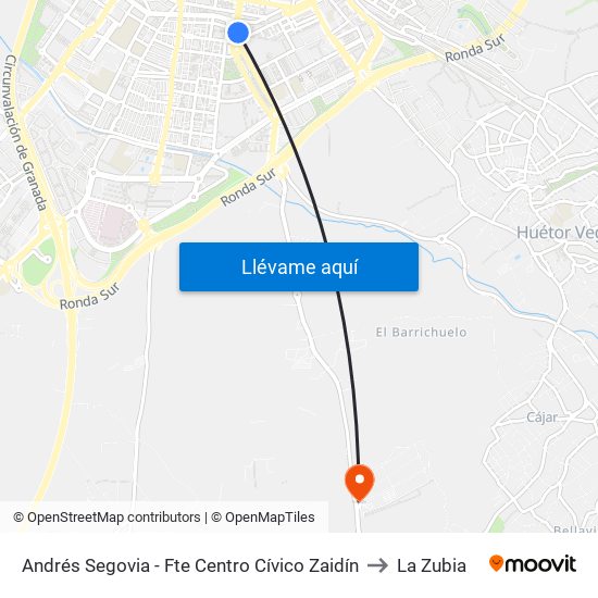 Andrés Segovia - Fte Centro Cívico Zaidín to La Zubia map