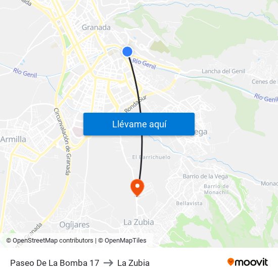 Paseo De La Bomba 17 to La Zubia map