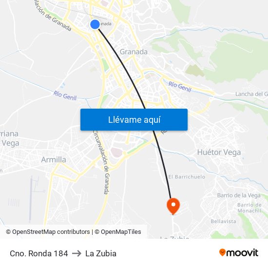 Cno. Ronda 184 to La Zubia map