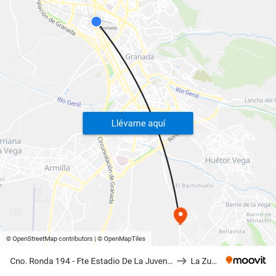 Cno. Ronda 194 - Fte Estadio De La Juventud to La Zubia map