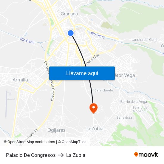 Palacio De Congresos to La Zubia map