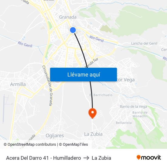 Acera Del Darro 41 - Humilladero to La Zubia map