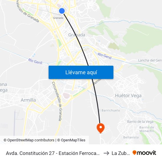 Avda. Constitución 27 - Estación Ferrocarril to La Zubia map