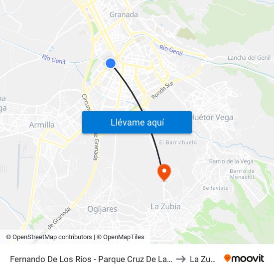 Fernando De Los Ríos - Parque Cruz De Lagos to La Zubia map