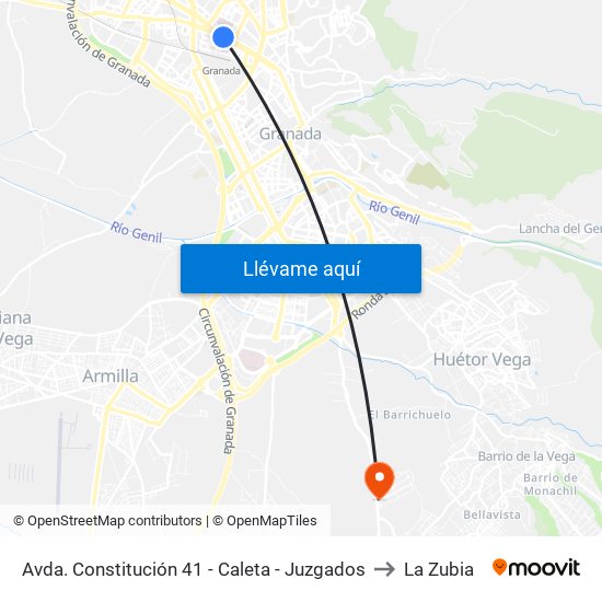 Avda. Constitución 41 - Caleta - Juzgados to La Zubia map