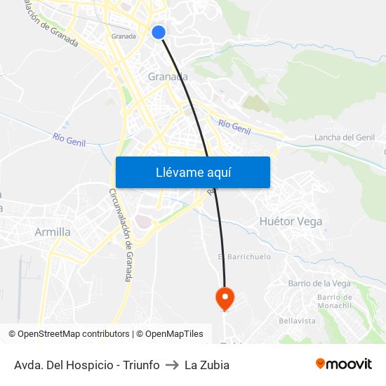 Avda. Del Hospicio - Triunfo to La Zubia map