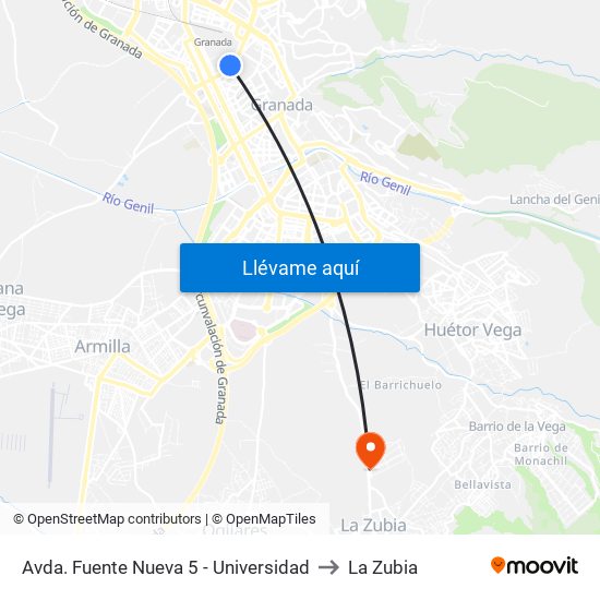 Avda. Fuente Nueva 5 - Universidad to La Zubia map