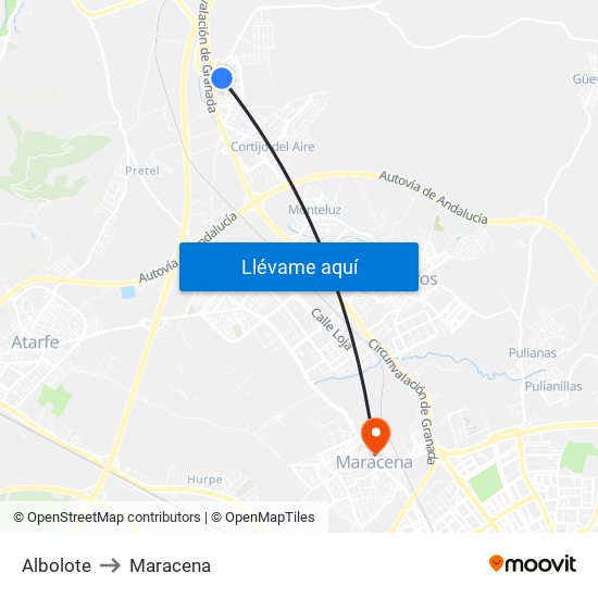 Albolote to Maracena map