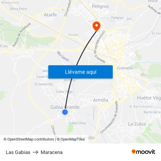 Las Gabias to Maracena map