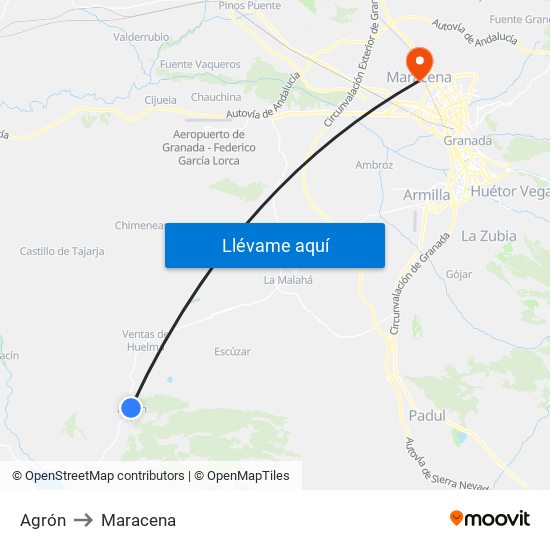 Agrón to Maracena map