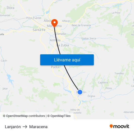 Lanjarón to Maracena map