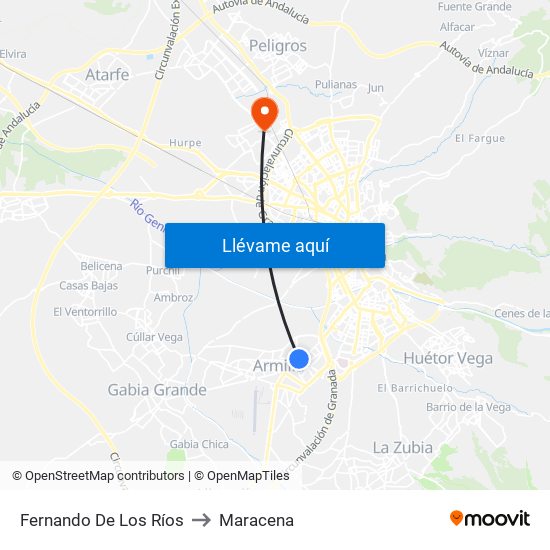 Fernando De Los Ríos to Maracena map