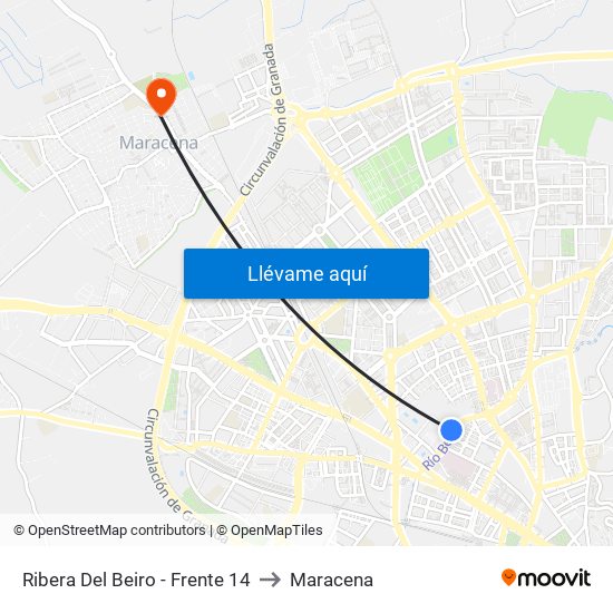 Ribera Del Beiro - Frente 14 to Maracena map