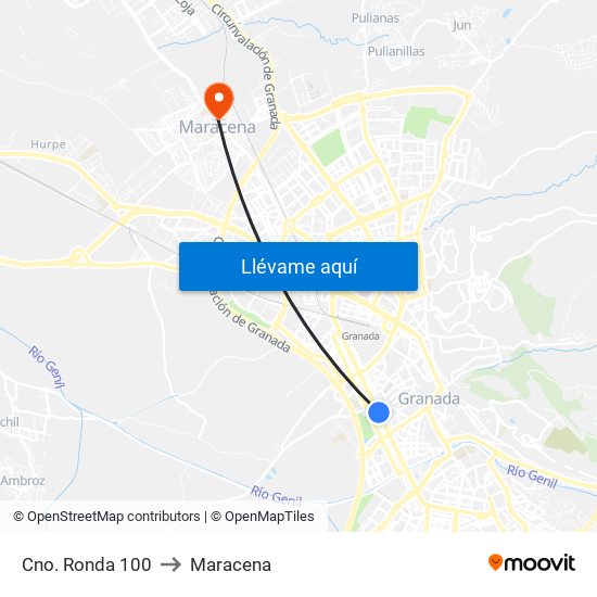 Cno. Ronda 100 to Maracena map