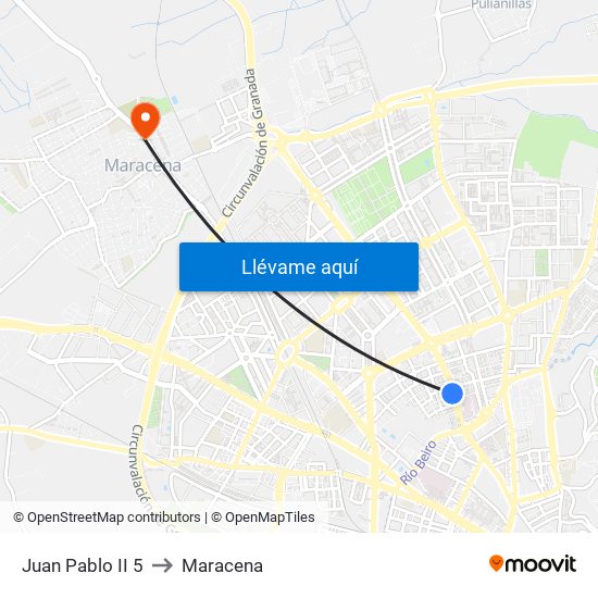 Juan Pablo II 5 to Maracena map