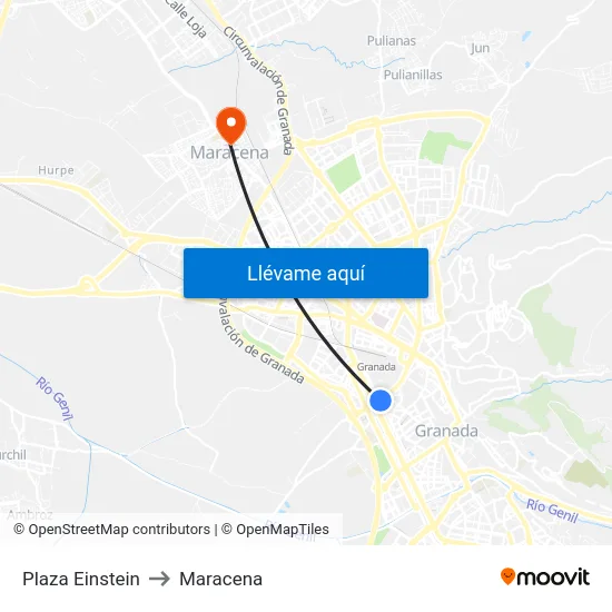 Plaza Einstein to Maracena map