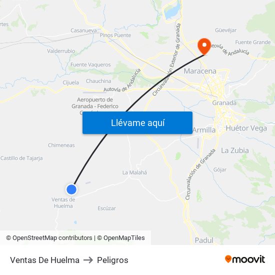 Ventas De Huelma to Peligros map