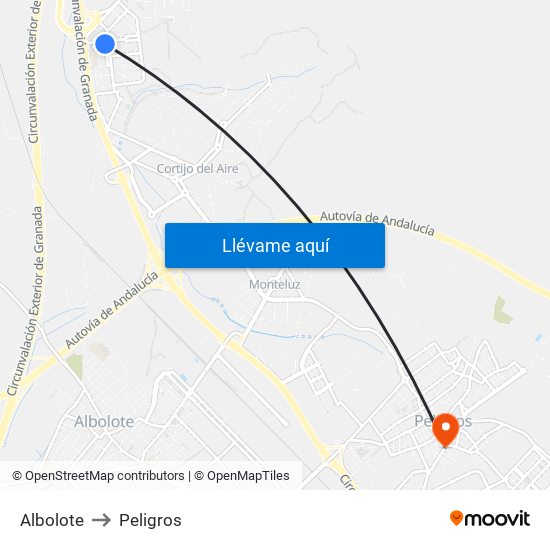 Albolote to Peligros map