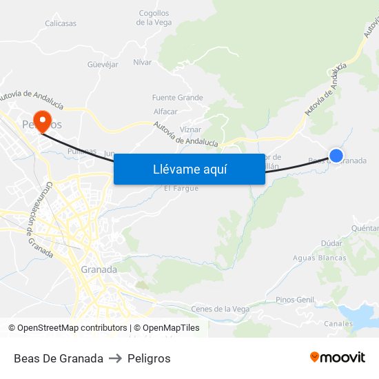 Beas De Granada to Peligros map