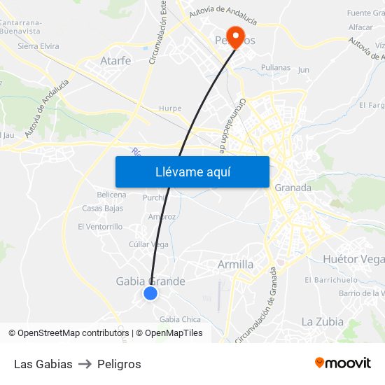 Las Gabias to Peligros map