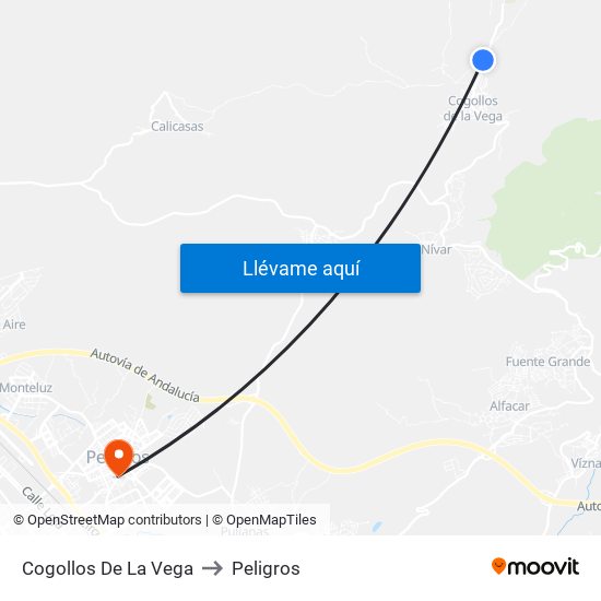 Cogollos De La Vega to Peligros map