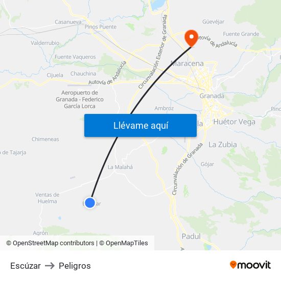 Escúzar to Peligros map