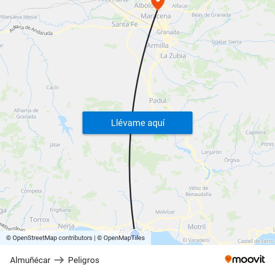 Almuñécar to Peligros map