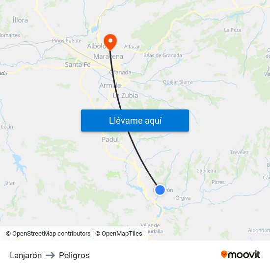 Lanjarón to Peligros map