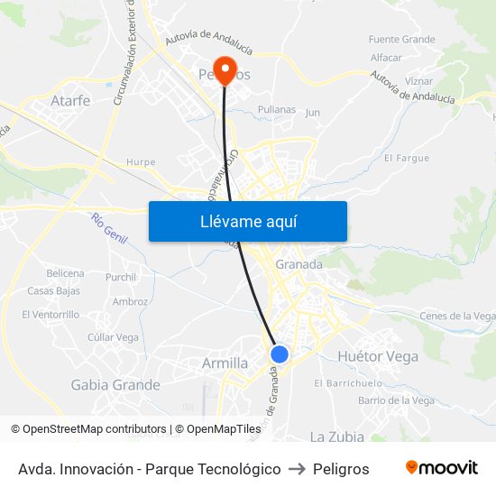 Avda. Innovación - Parque Tecnológico to Peligros map