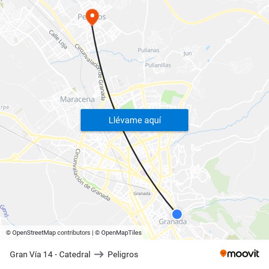 Gran Vía 14 - Catedral to Peligros map