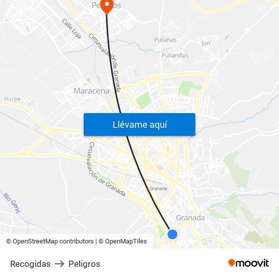 Recogidas to Peligros map