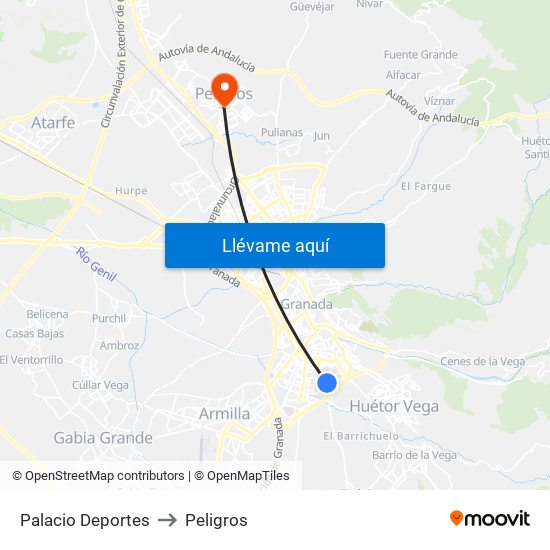 Palacio Deportes to Peligros map