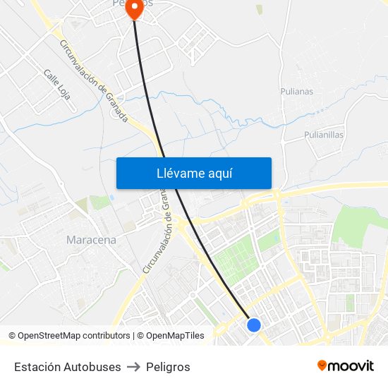 Estación Autobuses to Peligros map