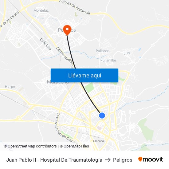 Juan Pablo II - Hospital De Traumatología to Peligros map