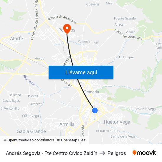 Andrés Segovia - Fte Centro Cívico Zaidín to Peligros map