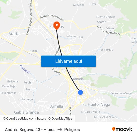 Andrés Segovia 43 - Hípica to Peligros map