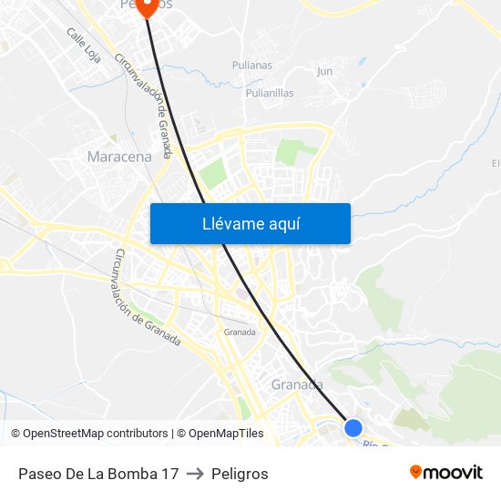 Paseo De La Bomba 17 to Peligros map