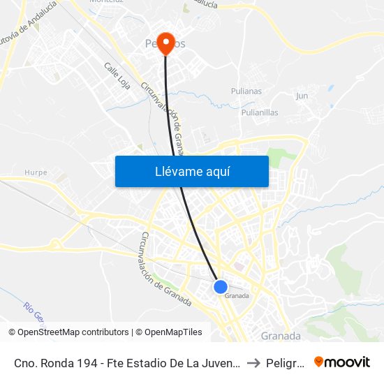 Cno. Ronda 194 - Fte Estadio De La Juventud to Peligros map