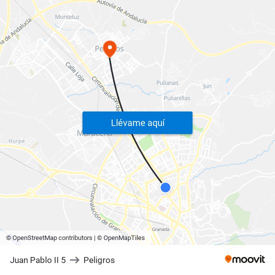 Juan Pablo II 5 to Peligros map