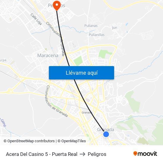 Acera Del Casino 5 - Puerta Real to Peligros map