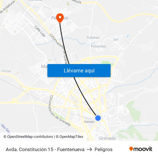 Avda. Constitución 15 - Fuentenueva to Peligros map