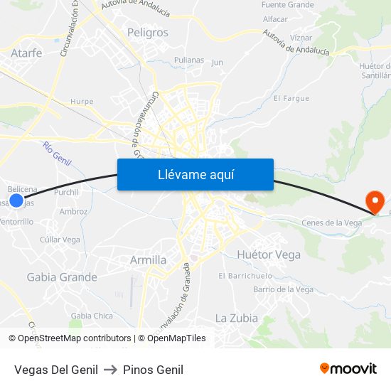 Vegas Del Genil to Pinos Genil map