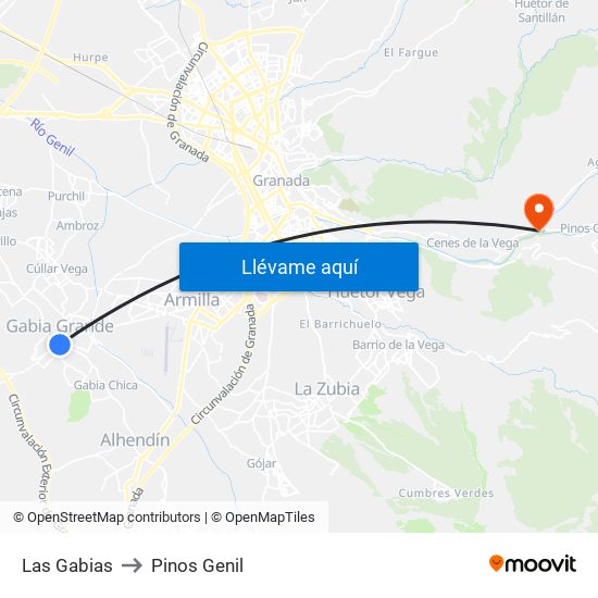 Las Gabias to Pinos Genil map