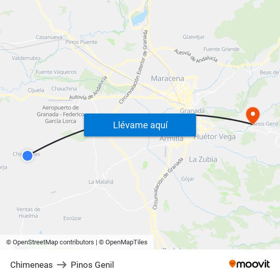 Chimeneas to Pinos Genil map