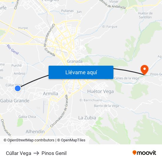 Cúllar Vega to Pinos Genil map