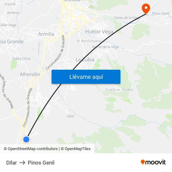 Dílar to Pinos Genil map