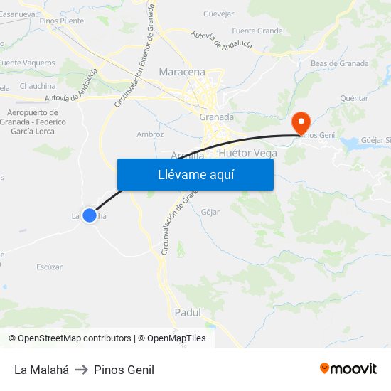 La Malahá to Pinos Genil map
