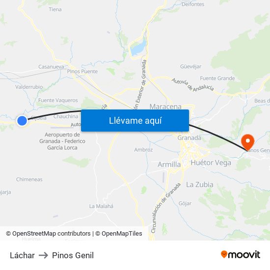 Láchar to Pinos Genil map