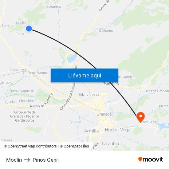 Moclín to Pinos Genil map